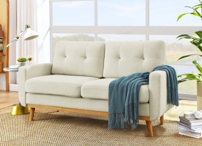 67.7" Wide Mid-Century Modern Upholstered Tufted Loveseat Sofa With Wooden Legs