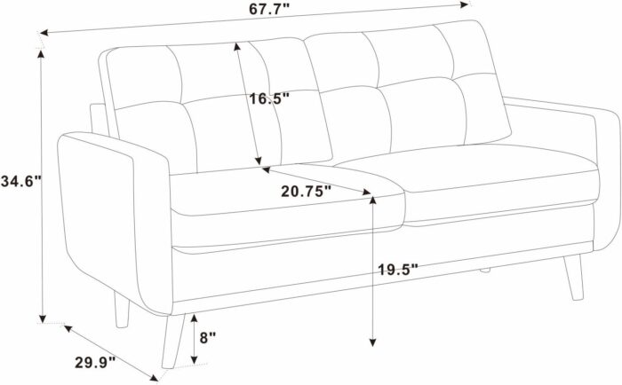67.7" Wide Mid-Century Modern Upholstered Tufted Loveseat Sofa With Wooden Legs - Image 9