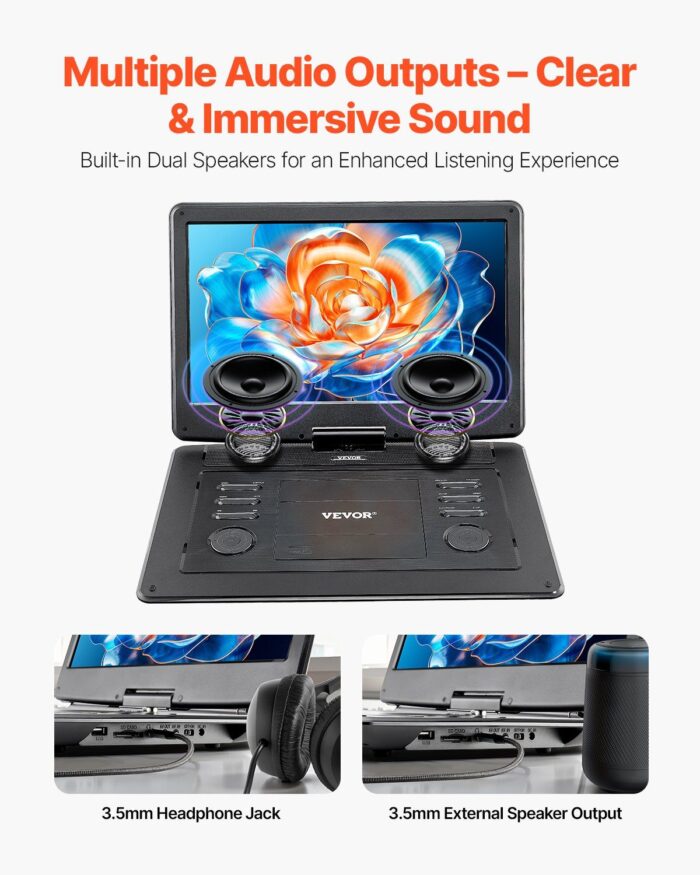 Portable DVD Player 15.6 inch HD Swivel Display Screen 4.5-5 H Built-in Battery - Image 4