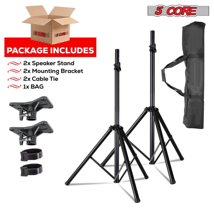 5 Core Speaker Stand Tripod Pair Floor Heavy Duty Adjustable Up to 72 Inch DJ Studio Monitor Stands Pole Mount - SS HD 2PK BLK BAG - Image 2