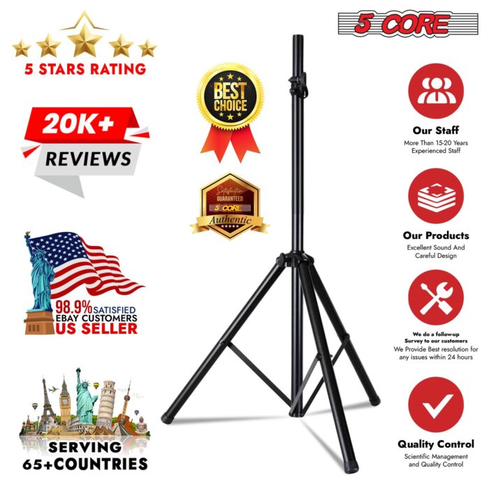 5 Core Speaker Stand Tripod Pair Floor Heavy Duty Adjustable Up to 72 Inch DJ Studio Monitor Stands Pole Mount - SS HD 2PK BLK BAG - Image 13