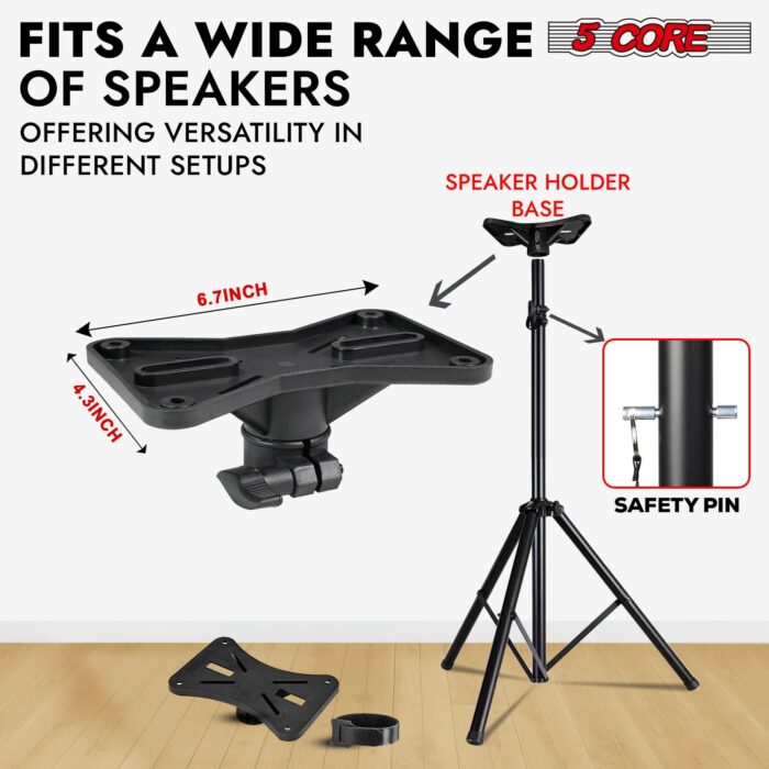 5 Core Speaker Stand Tripod Pair Floor Heavy Duty Adjustable Up to 72 Inch DJ Studio Monitor Stands Pole Mount - SS HD 2PK BLK BAG - Image 4