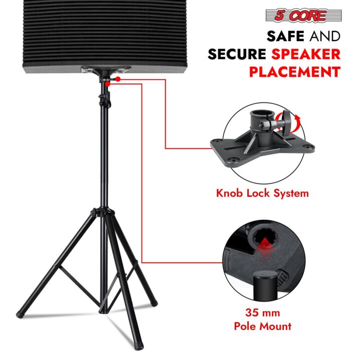 5 Core Speaker Stand Tripod Pair Floor Heavy Duty Adjustable Up to 72 Inch DJ Studio Monitor Stands Pole Mount - SS HD 2PK BLK BAG - Image 5