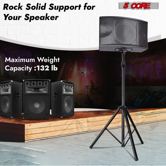 5 Core Speaker Stand Tripod Pair Floor Heavy Duty Adjustable Up to 72 Inch DJ Studio Monitor Stands Pole Mount - SS HD 2PK BLK BAG - Image 7