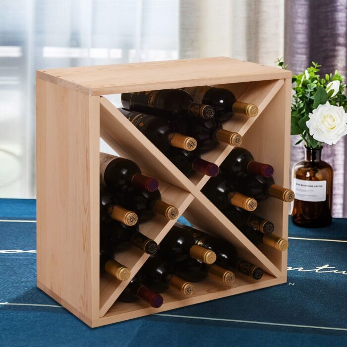24 Bottle Modular Wine Rack, Stackable Wine Storage Cube for Bar Cellar Kitchen Dining Room, Burlywood - Image 3