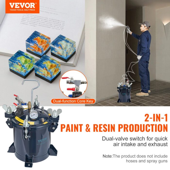 VEVOR 10L/2.5gal Spray Paint Pressure Pot Tank, 70PSI Max Air Paint Pressure Pot, Metal Rack and Leak Repair Sealant for Industry Home Decor Architecture Construction Automotive Painting - Image 2