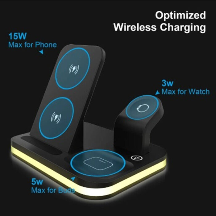3-in-1 Fast Wireless Charging Station for iPhone 12/13/14 Series, Apple Watch AirPods - 15W Power, Night Stand Mode (Black) - Image 2
