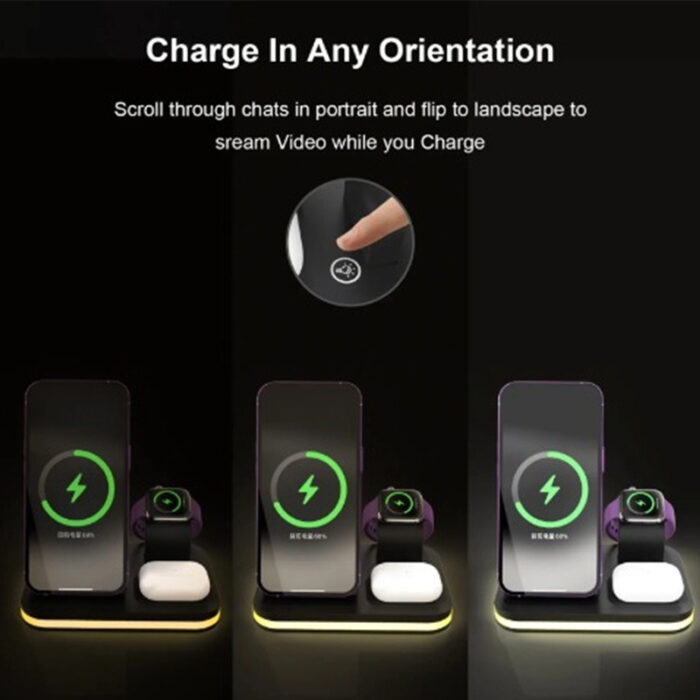 3-in-1 Fast Wireless Charging Station for iPhone 12/13/14 Series, Apple Watch AirPods - 15W Power, Night Stand Mode (Black) - Image 3