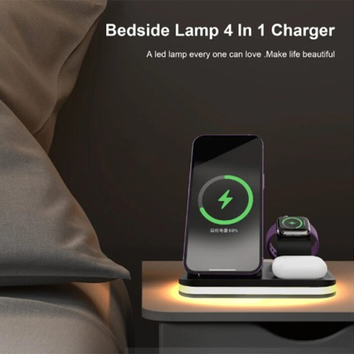 3-in-1 Fast Wireless Charging Station for iPhone 12/13/14 Series, Apple Watch AirPods - 15W Power, Night Stand Mode (Black) - Image 4