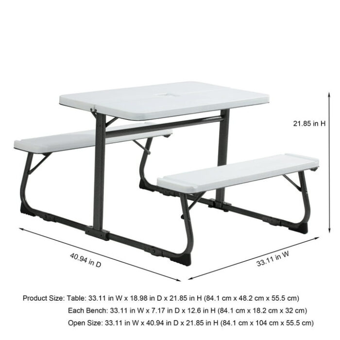 Folding Kid's Picnic Activity Table for Ages 3-8, White - Image 4