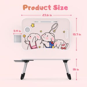 Foldable Laptop Table Portable Lap Desk Bed Table Tray Laptop Stand with Cup Holder & Tablet Slot & Lifting Handle for Working Writing Drawing & Eating