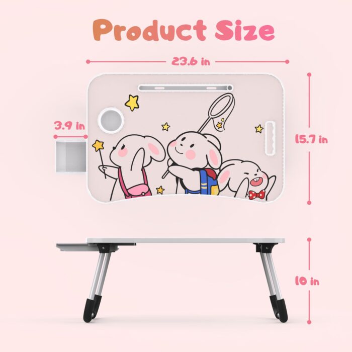 Foldable Laptop Table Portable Lap Desk Bed Table Tray Laptop Stand with Cup Holder & Tablet Slot & Lifting Handle for Working Writing Drawing & Eating