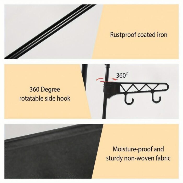 Clothing Rack Clothes Rack, 66'' Multifunctional Garment Rack for Hanging Clothes, 4 Tiers Portable Closet Rack with 4 Hooks & 2 Hanging Rods, Coated Metal Freestanding Closet Wardrobe System, Black - Image 4